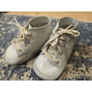 Child's‎ Vintage WHITE LEATHER Toddler Baby DOLL Step Master Shoes Lace Up